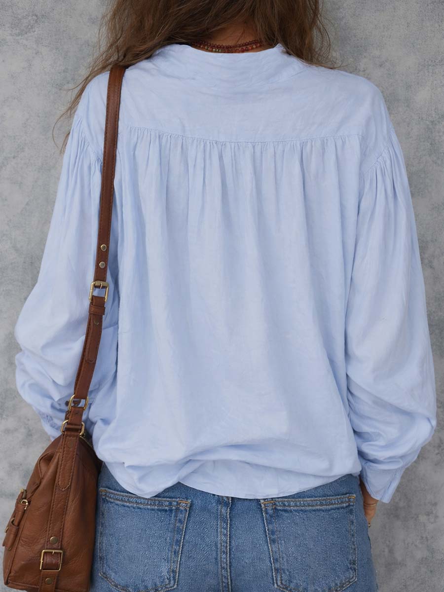 Women's Elegant Cotton Ruffle Cuffs Blouse