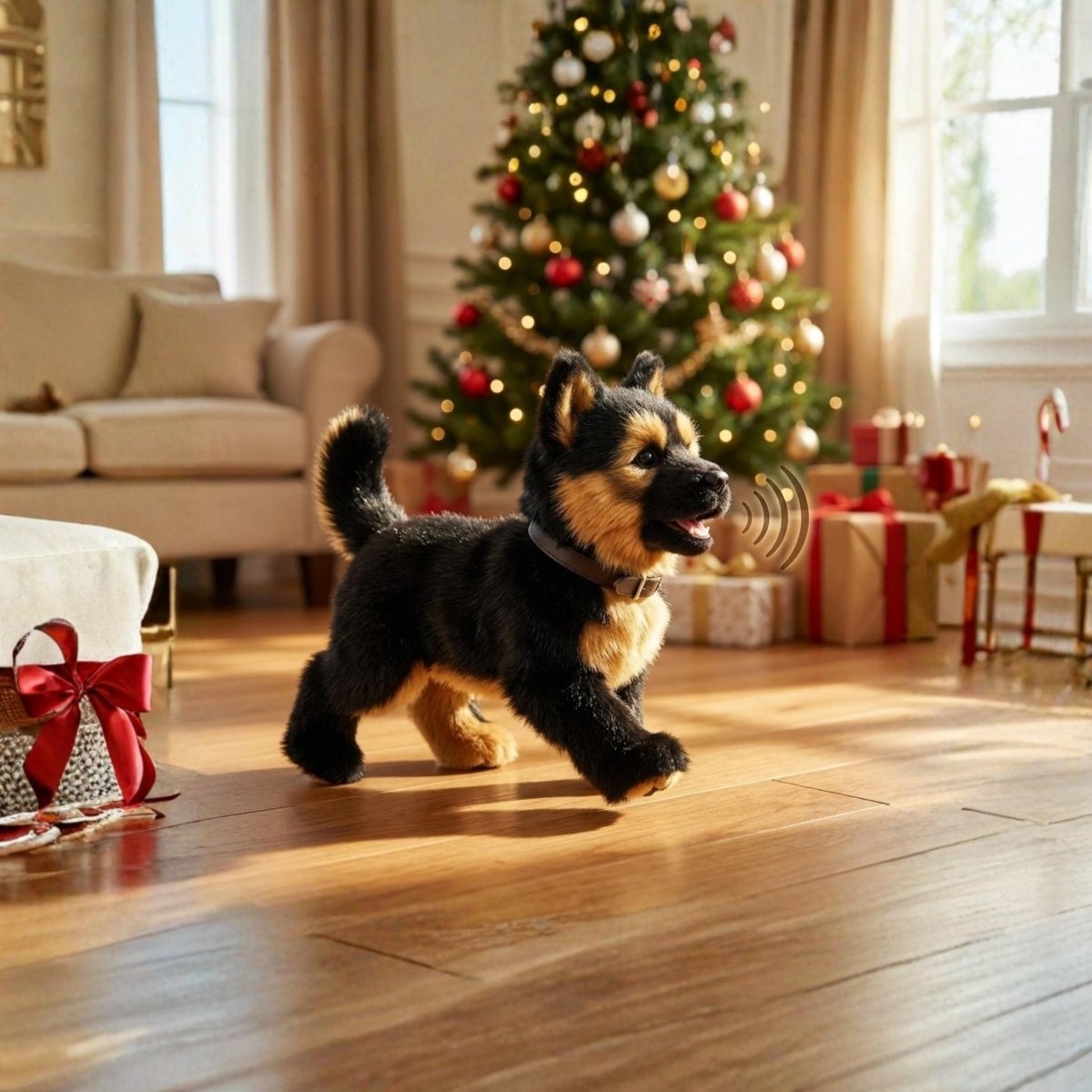 Realistic German Shepherd Puppy Toy – Interactive Walking, Barking & Wagging Electronic Pet