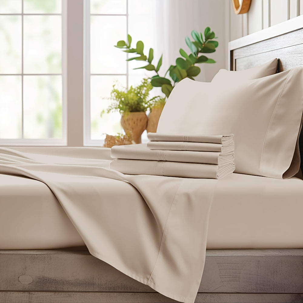 Airy bedding set in solid-colored bamboo fabric