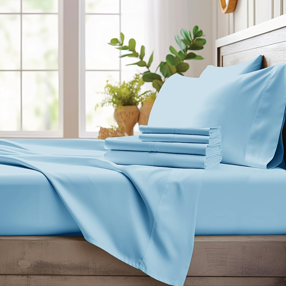 Airy bedding set in solid-colored bamboo fabric