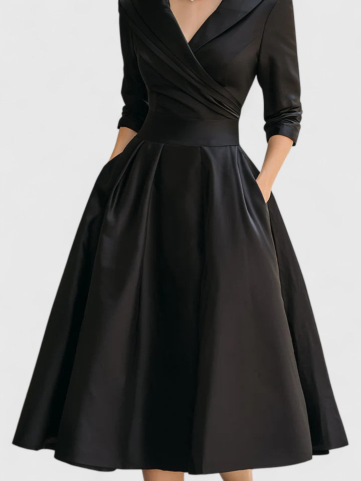 Women's Elegant V-Neck Midi Dress - A-Line Formal Style