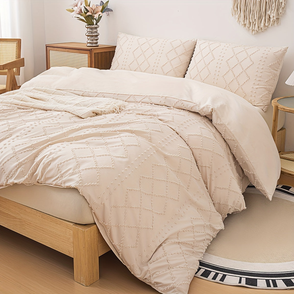 Modern Minimalist Solid Floral Cut Duvet Cover