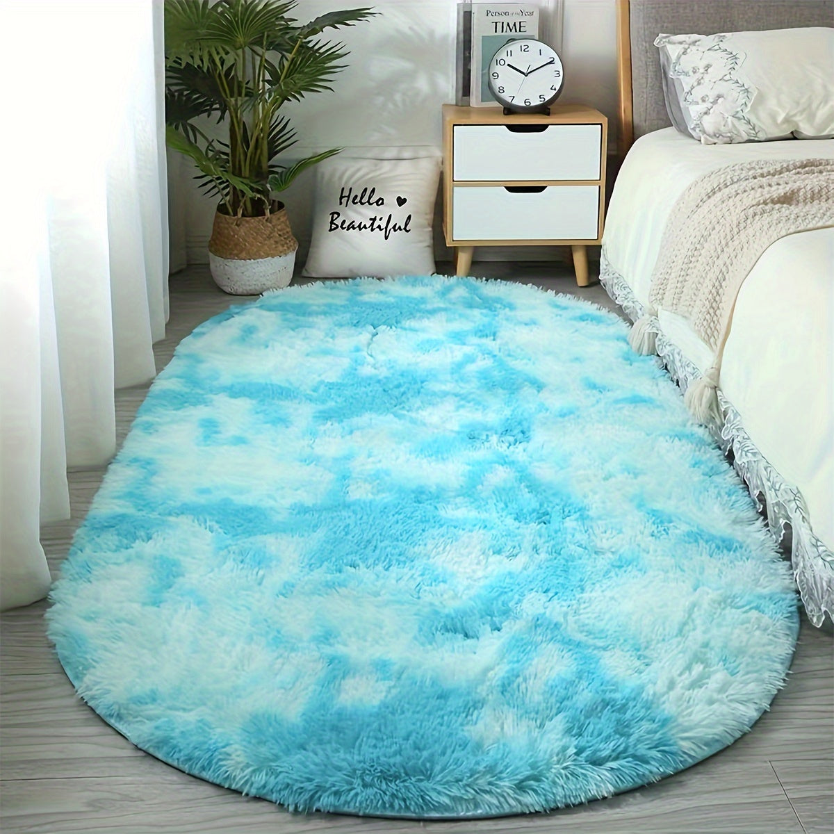 Soft fluffy carpet - oval carpet for bedroom in cream white