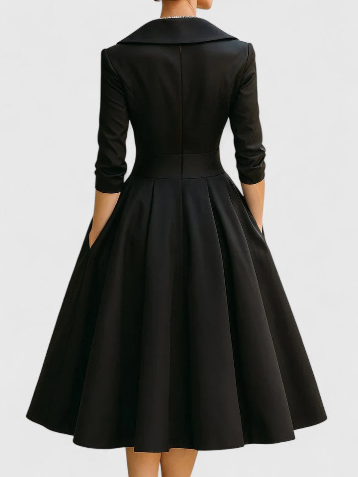 Women's Elegant V-Neck Midi Dress - A-Line Formal Style