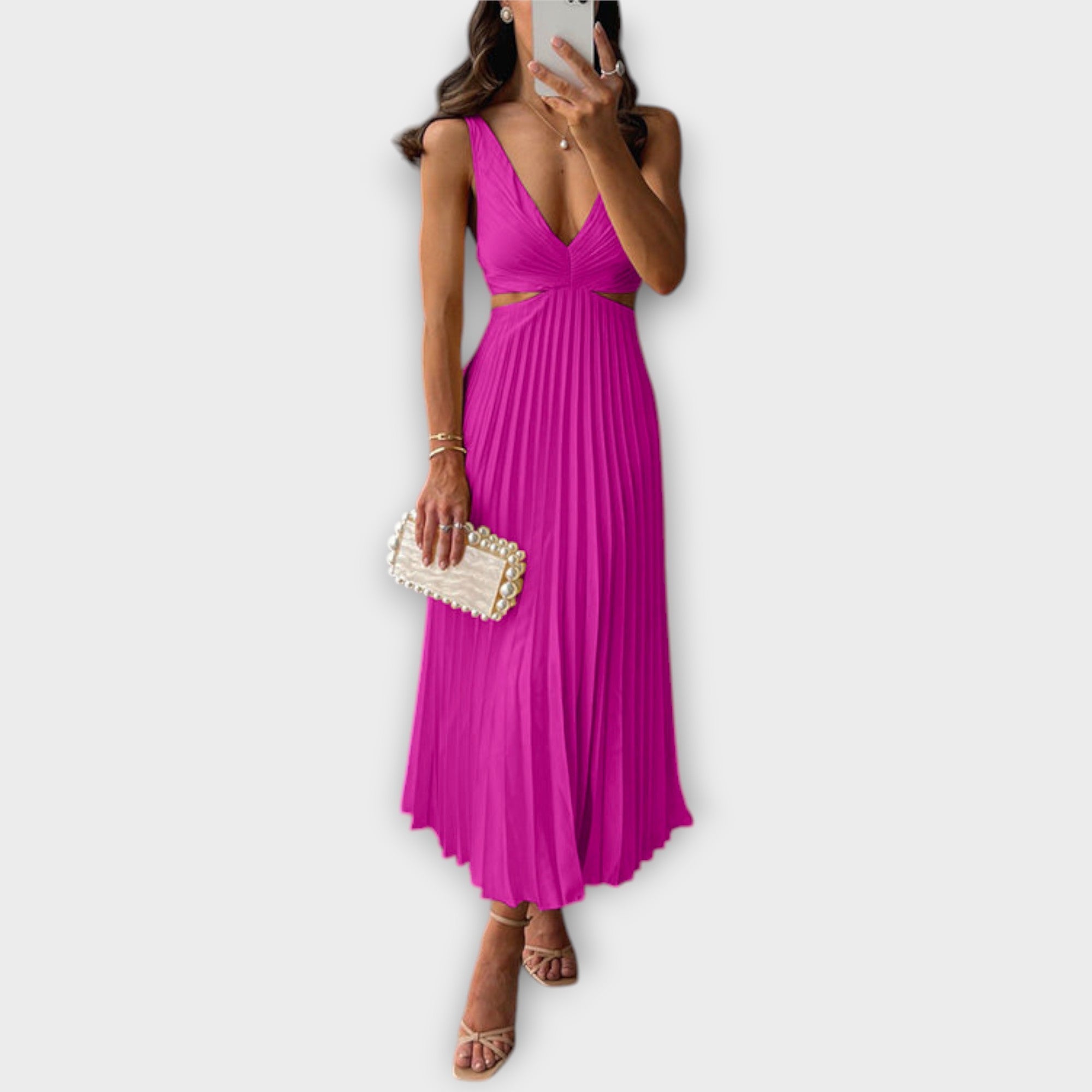 Elegantní midi večerní šaty s plisováním