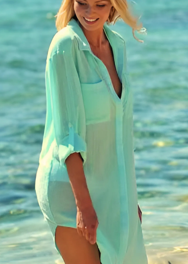 Aqua Green Shirt Dress One Size Cover Up