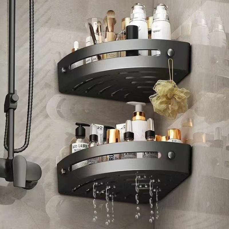 2-Tier Shower Shelf in Black – Self-Adhesive Bathroom Storage