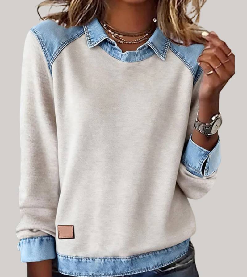 Silvia | Elegant two-material sweater with denim details