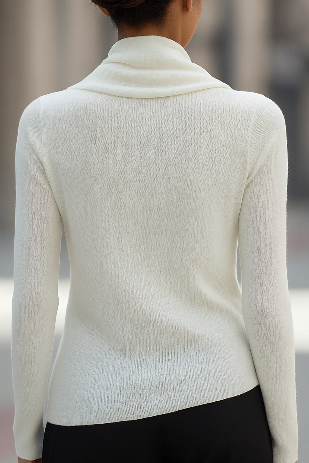 Draped Cowl Neck Long-Sleeve Sweater
