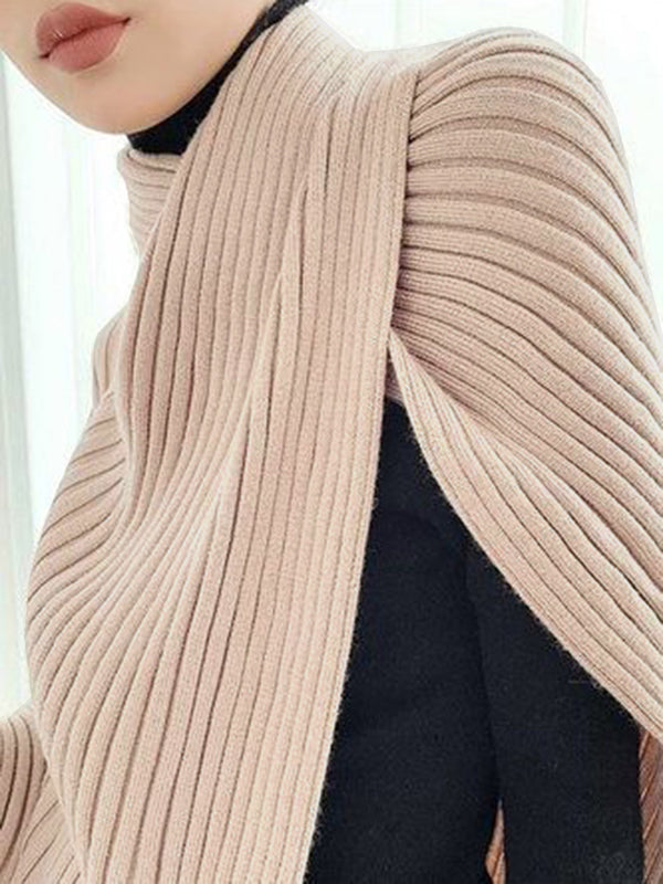 Loose Asymmetric Solid Color Split-Joint High Neck Sweater Tops