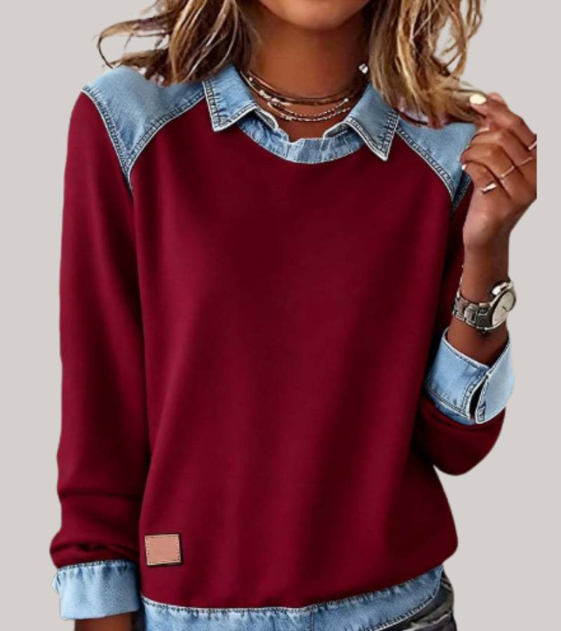 Silvia | Elegant two-material sweater with denim details