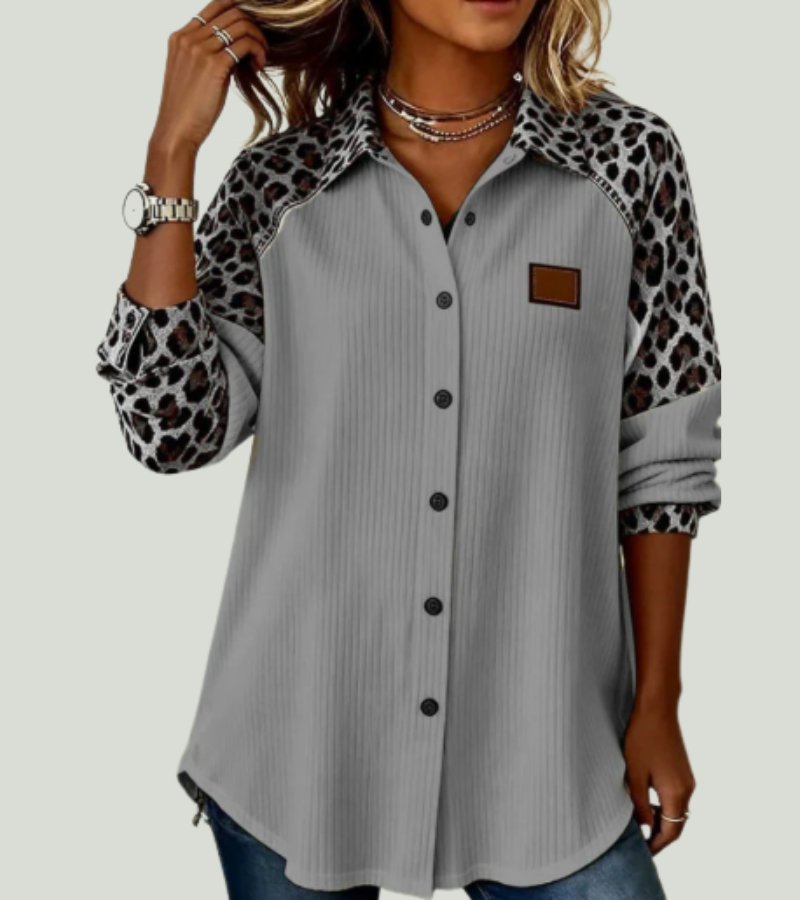 Renza | Leopard Print Lapel Collar Shirt