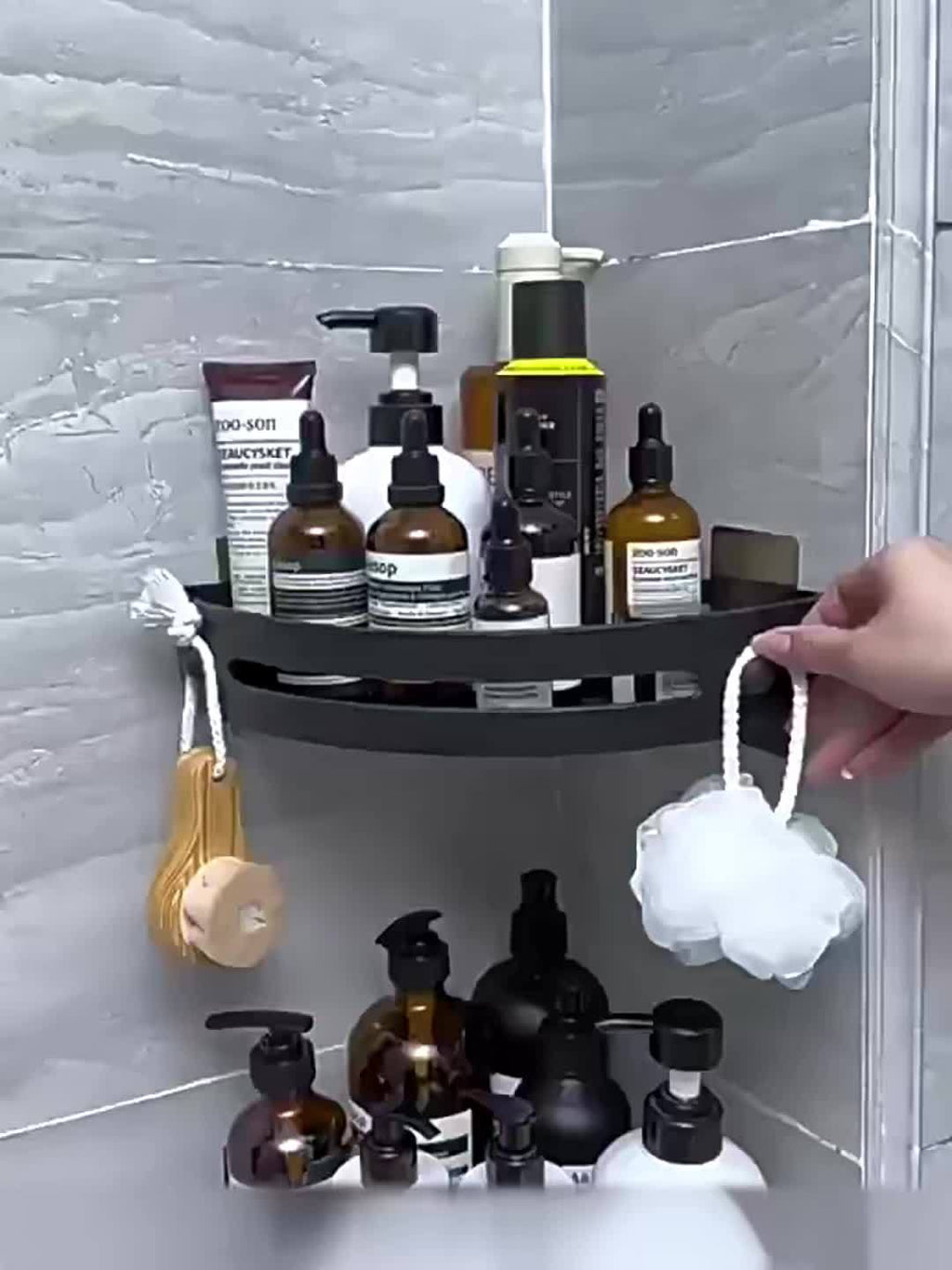 2-Tier Shower Shelf in Black – Self-Adhesive Bathroom Storage