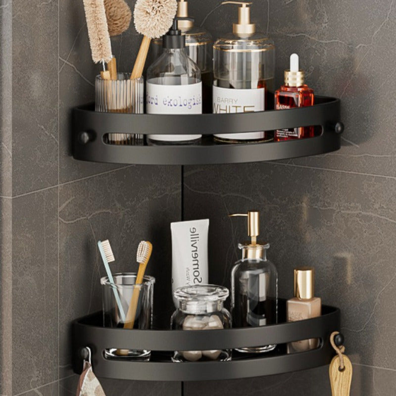 2-Tier Shower Shelf in Black – Self-Adhesive Bathroom Storage