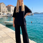 Oversized top s krátkými rukávy a širokými nohavicemi