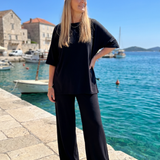 Oversized top s krátkými rukávy a širokými nohavicemi