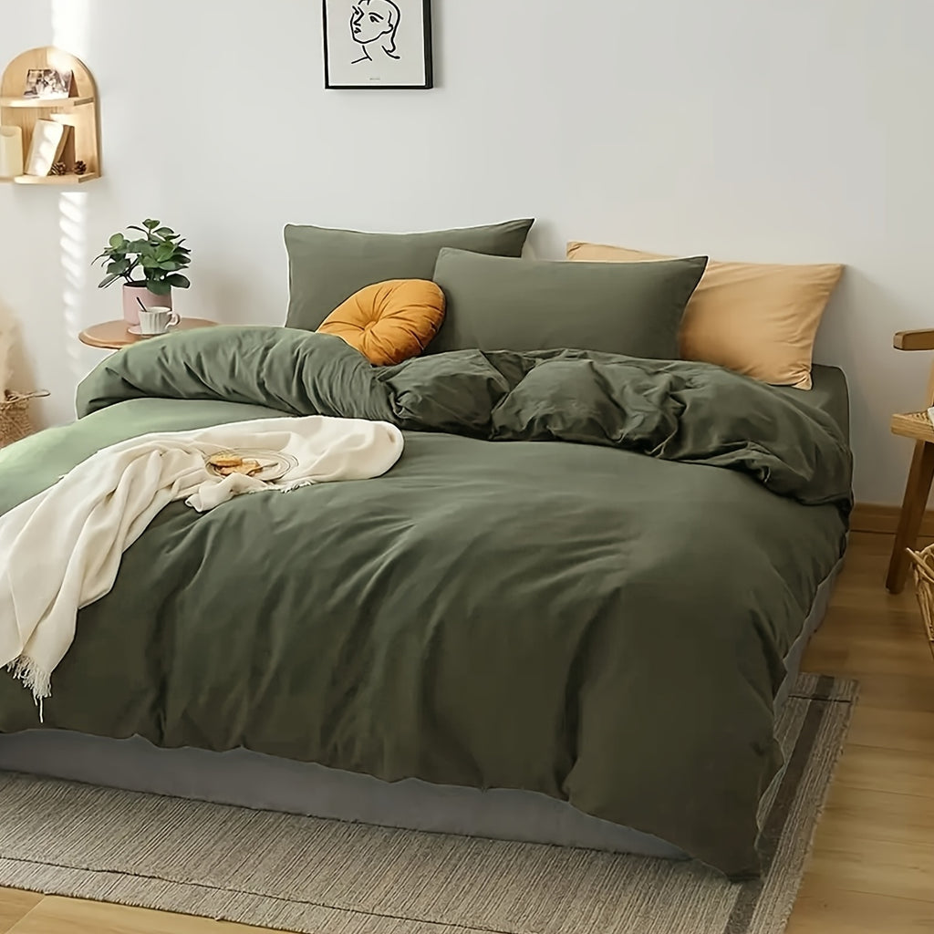 Duvet Cover with Matching Pillowcase – Warm Green Shade and Cozy Feeling