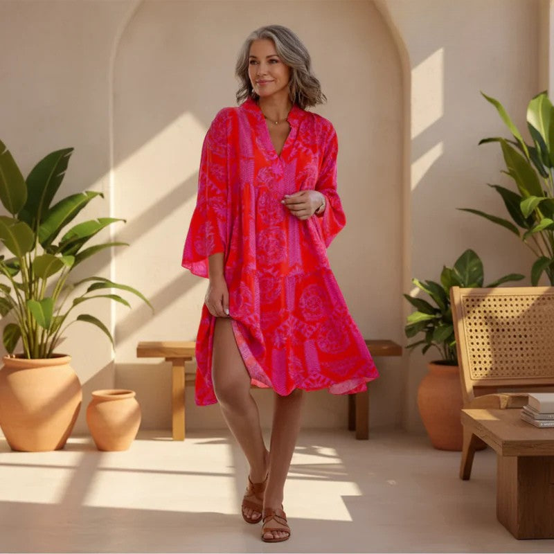 Joyce - Elegant Boho V-Neck Chic Midi Dress