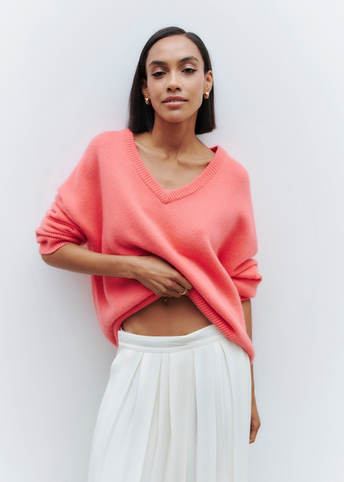 Alina | Relaxed V Neck Knit Sweater