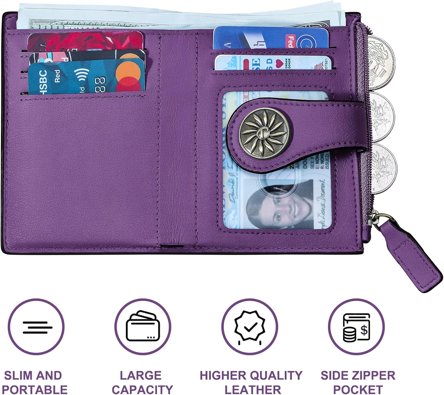 Portefeuille RFID femme avec poche zippée - Claire