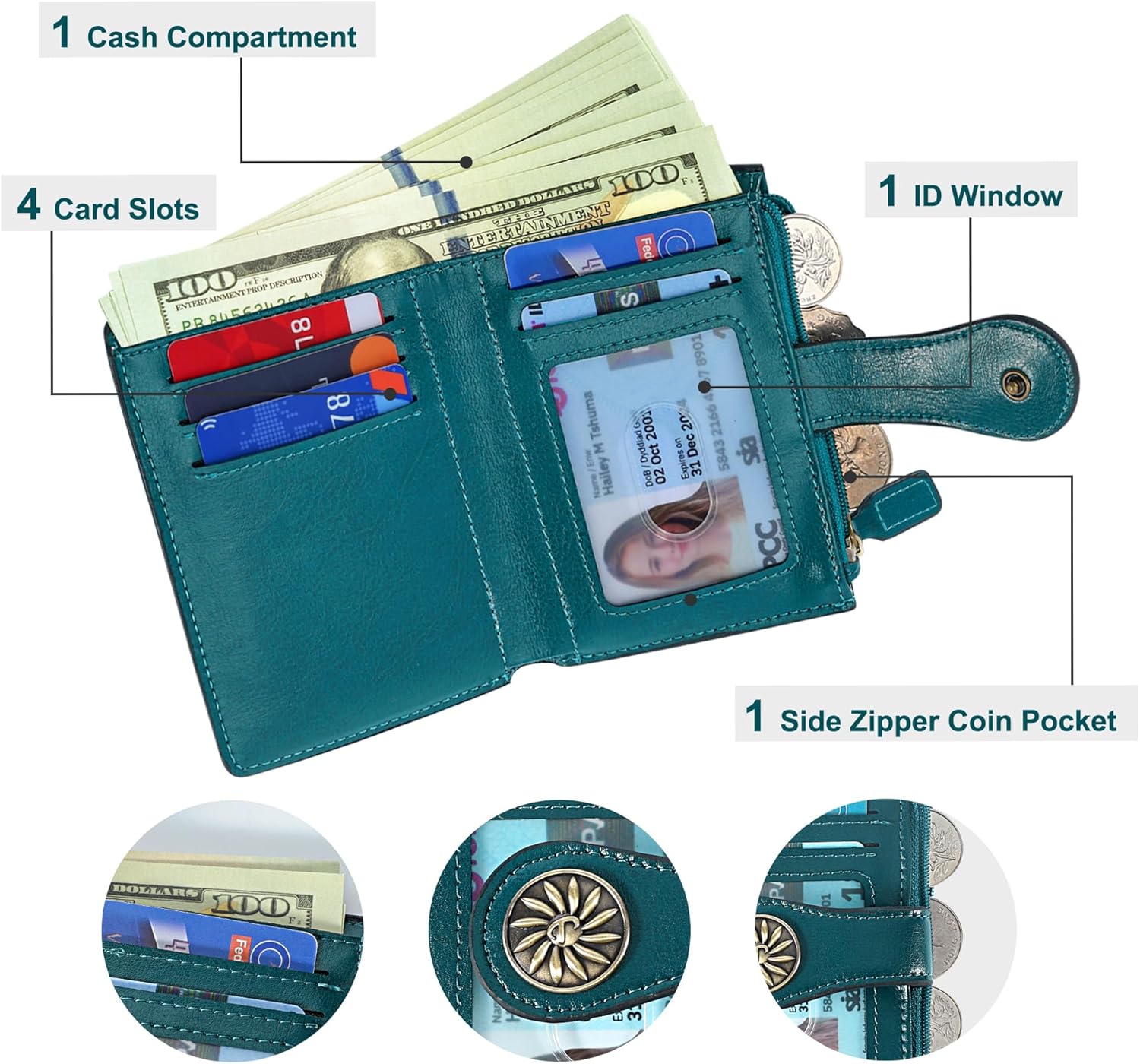 Portefeuille RFID femme avec poche zippée - Claire