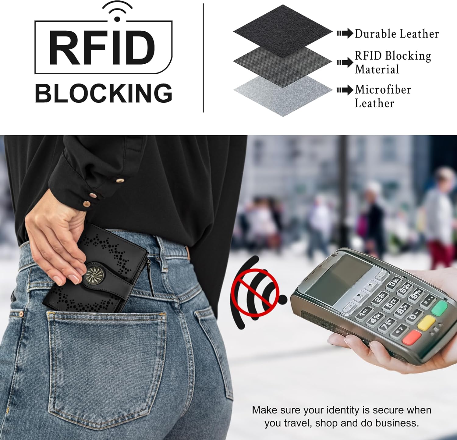 Portefeuille RFID femme avec poche zippée - Claire