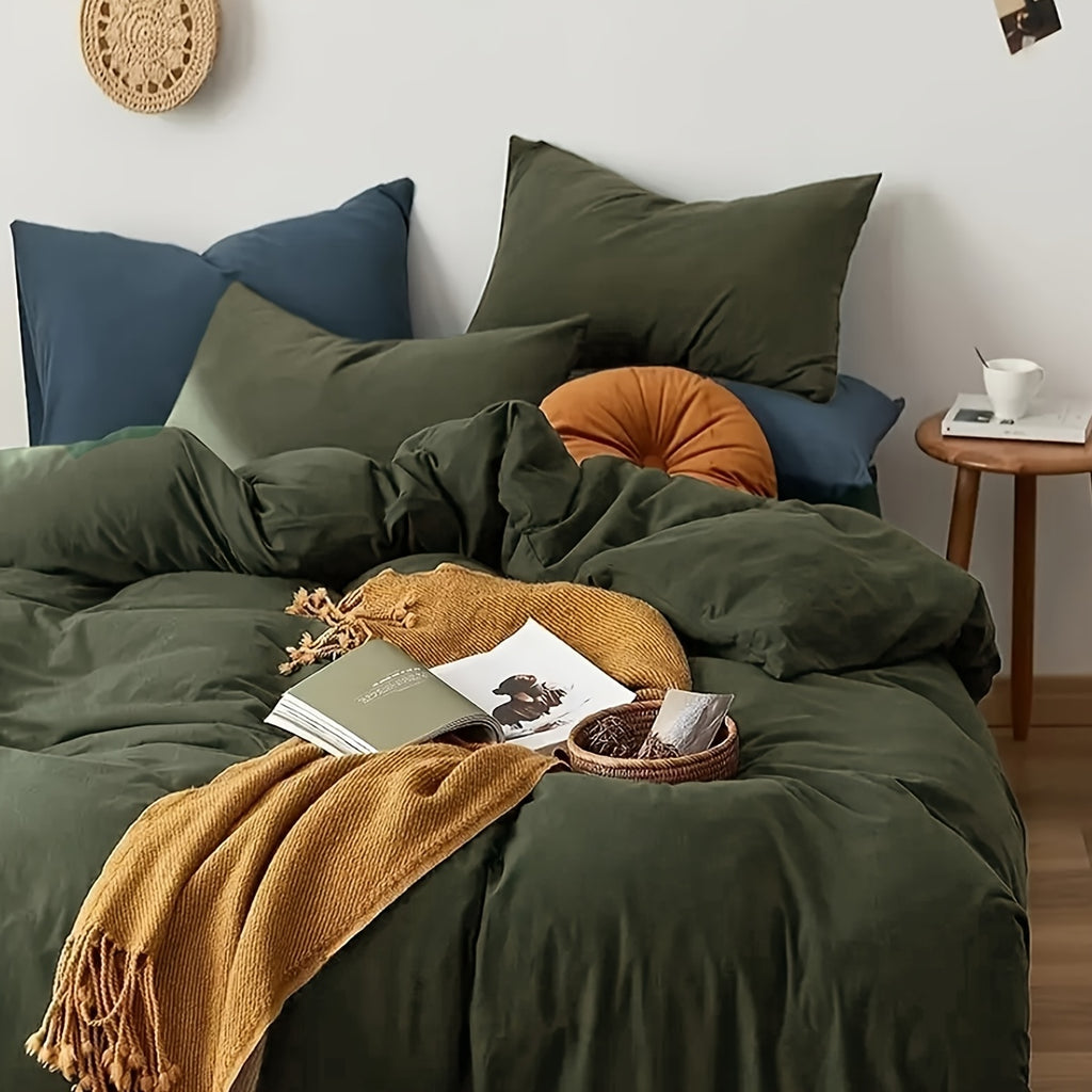 Duvet Cover with Matching Pillowcase – Warm Green Shade and Cozy Feeling
