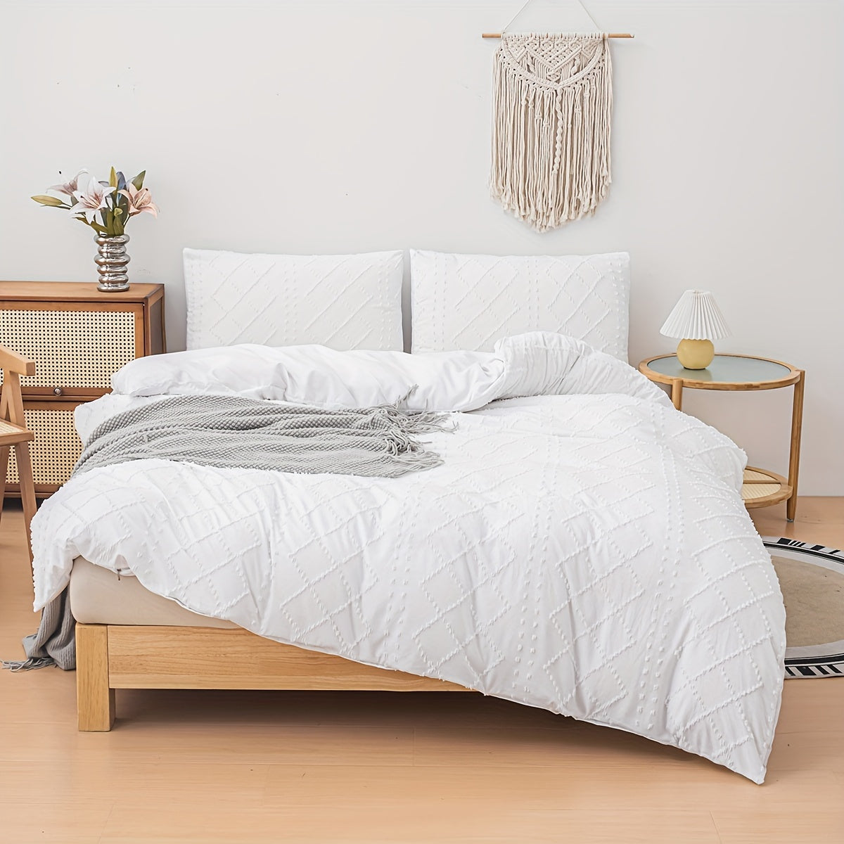 Modern Minimalist Solid Floral Cut Duvet Cover