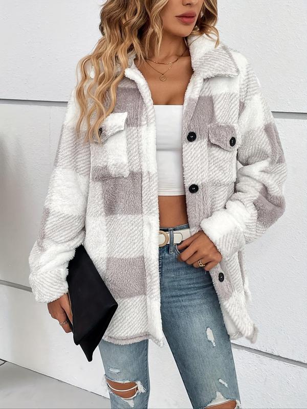 ELIZA™ - Women’s Plaid Soft Fuzzy Coat with Button Front