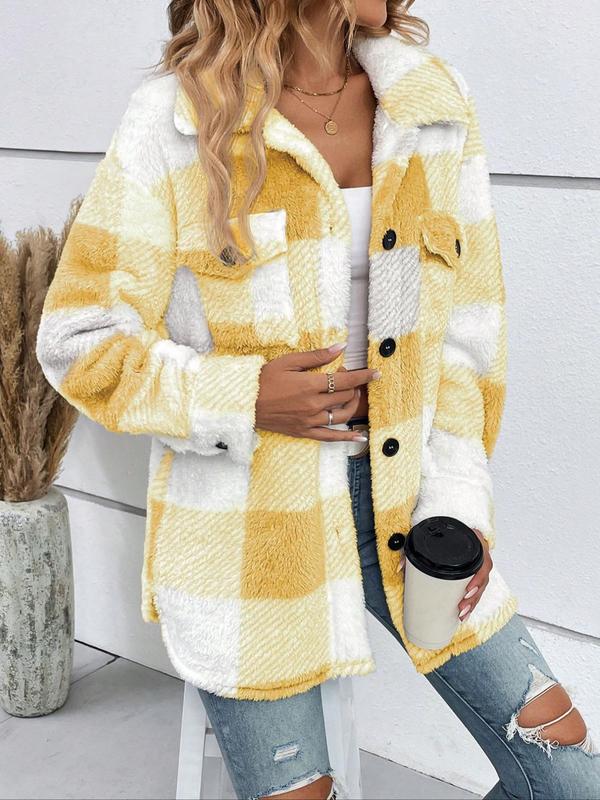 ELIZA™ - Women’s Plaid Soft Fuzzy Coat with Button Front