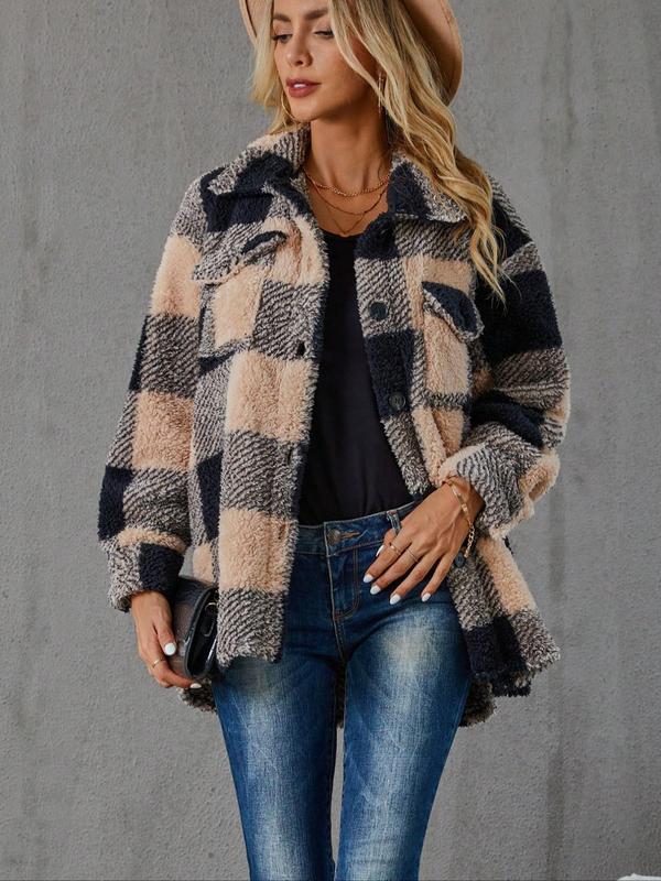 ELIZA™ - Women’s Plaid Soft Fuzzy Coat with Button Front