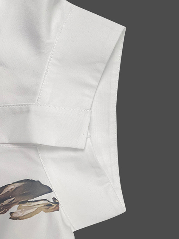 Long Sleeves Loose Flower Print Stand Collar Blouses&Shirts Tops