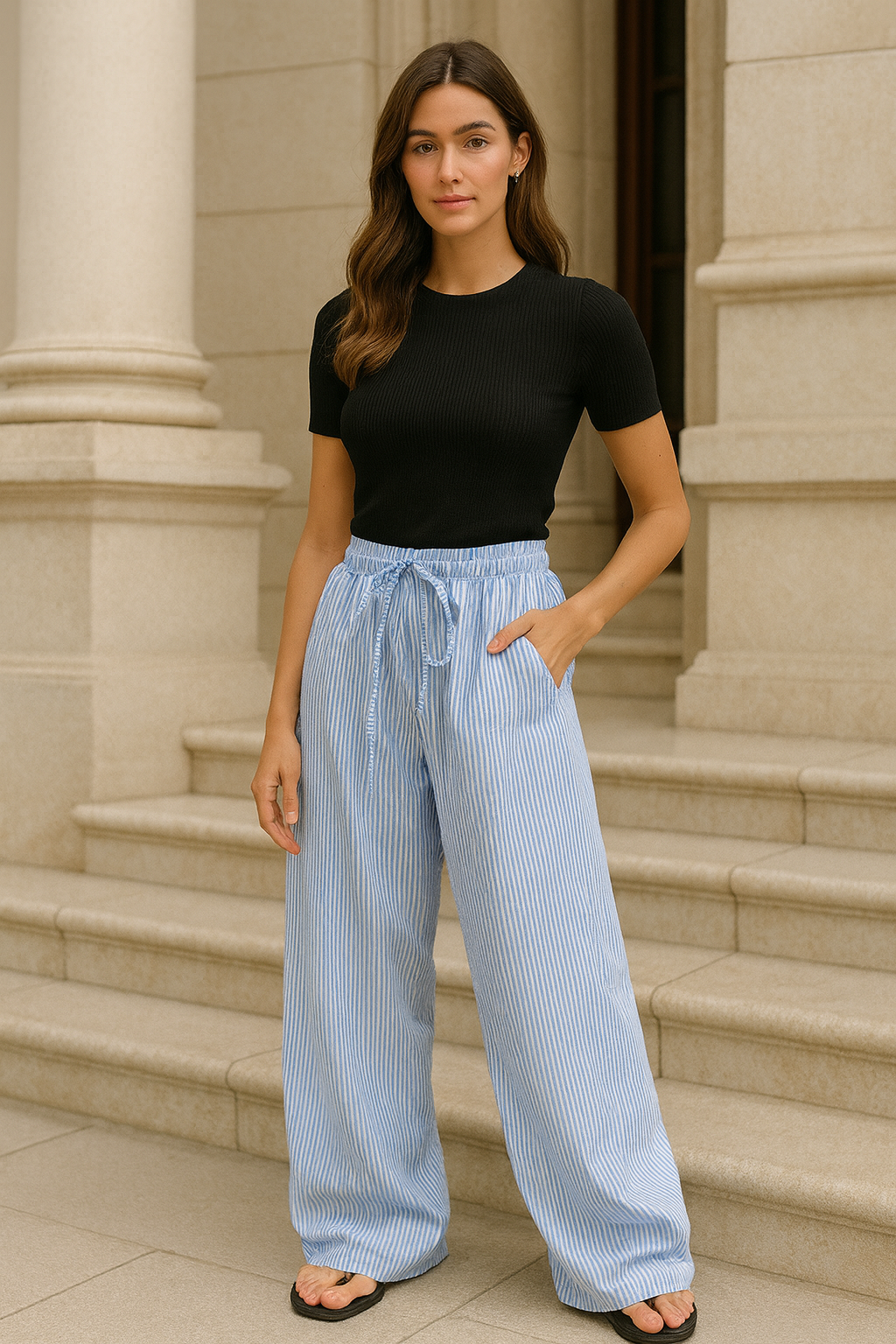 Ashley - Women's Striped Cotton Lounge Trousers