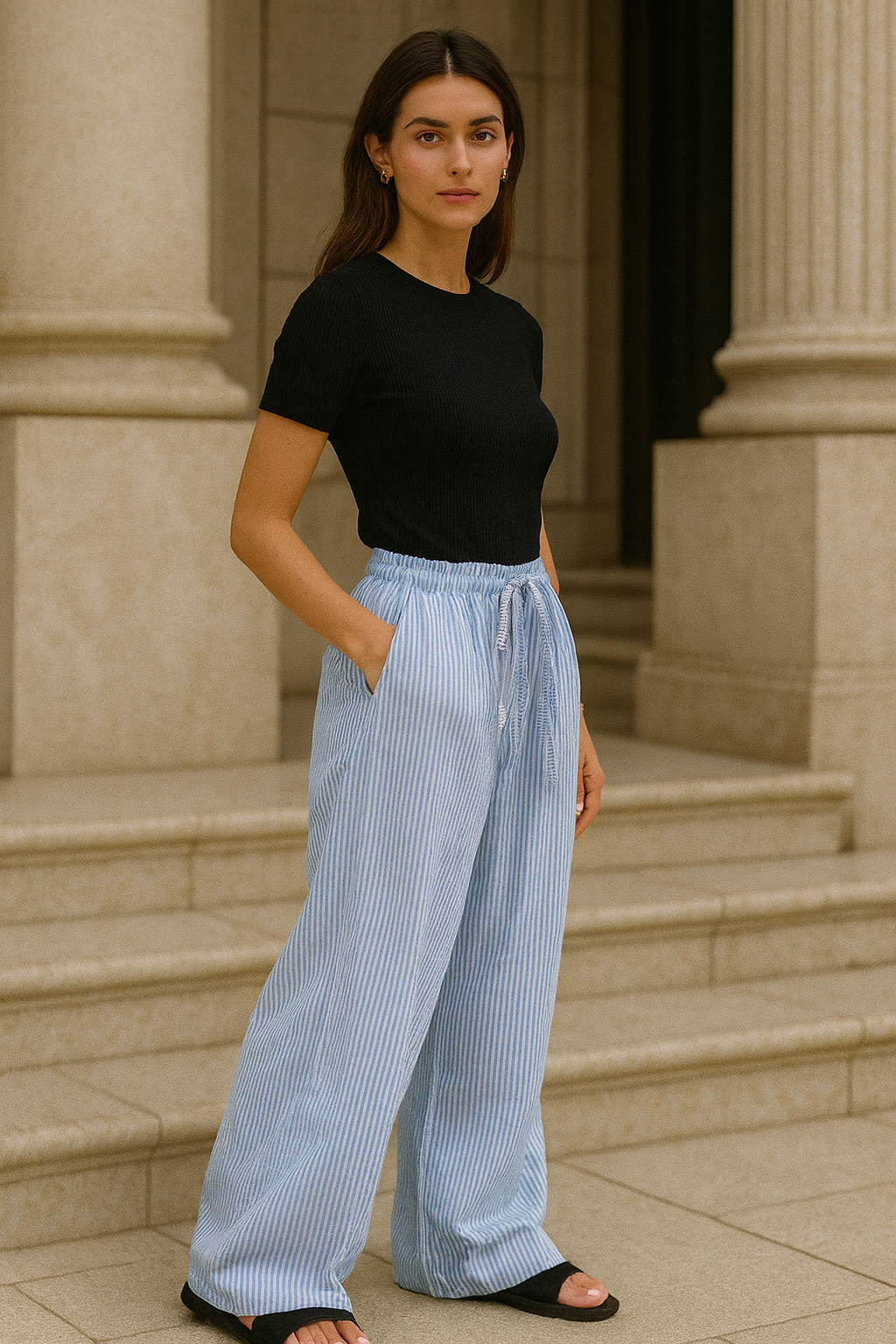 Ashley - Women's Striped Cotton Lounge Trousers