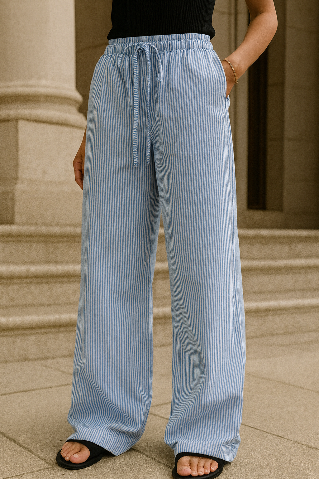 Ashley - Women's Striped Cotton Lounge Trousers