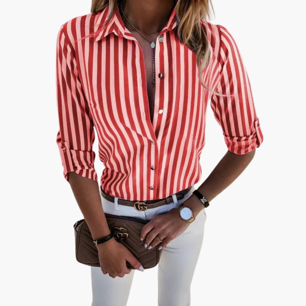 Women's striped shirt with front button closure