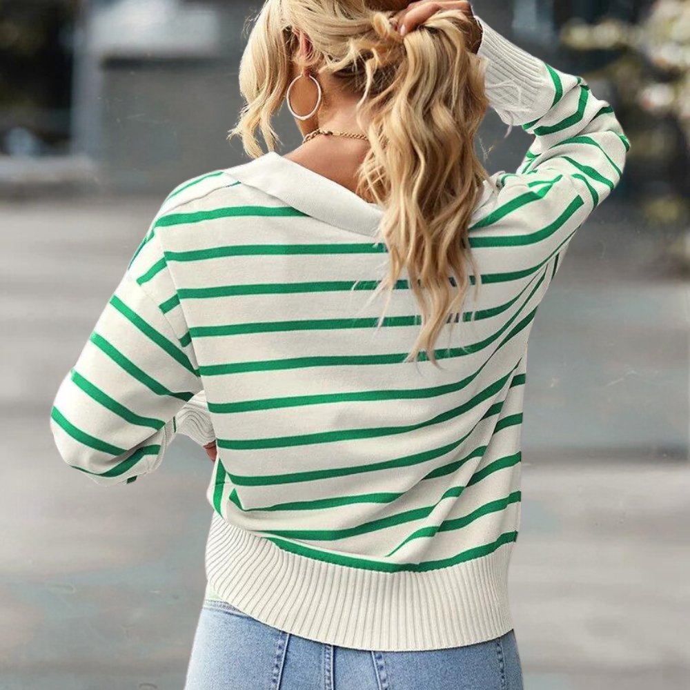 Vera | Striped Collared Knit Polo Sweater