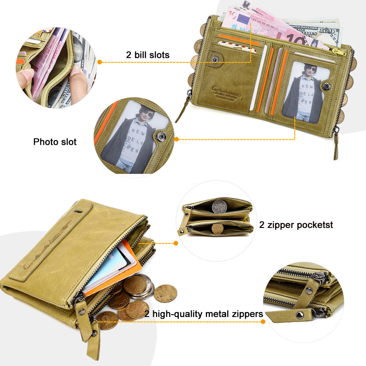 Portefeuille compact avec double fermeture éclair - Pratique et élégant