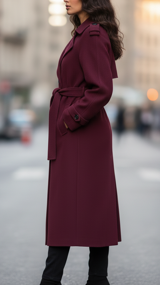 Elena | Structured Burgundy Trench Coat with Feminine Fit - Lumina
