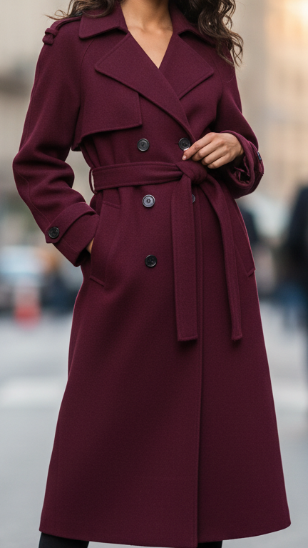 Elena | Structured Burgundy Trench Coat with Feminine Fit - Lumina
