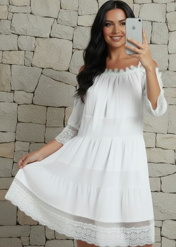 Women's Elegant White Lace Dress