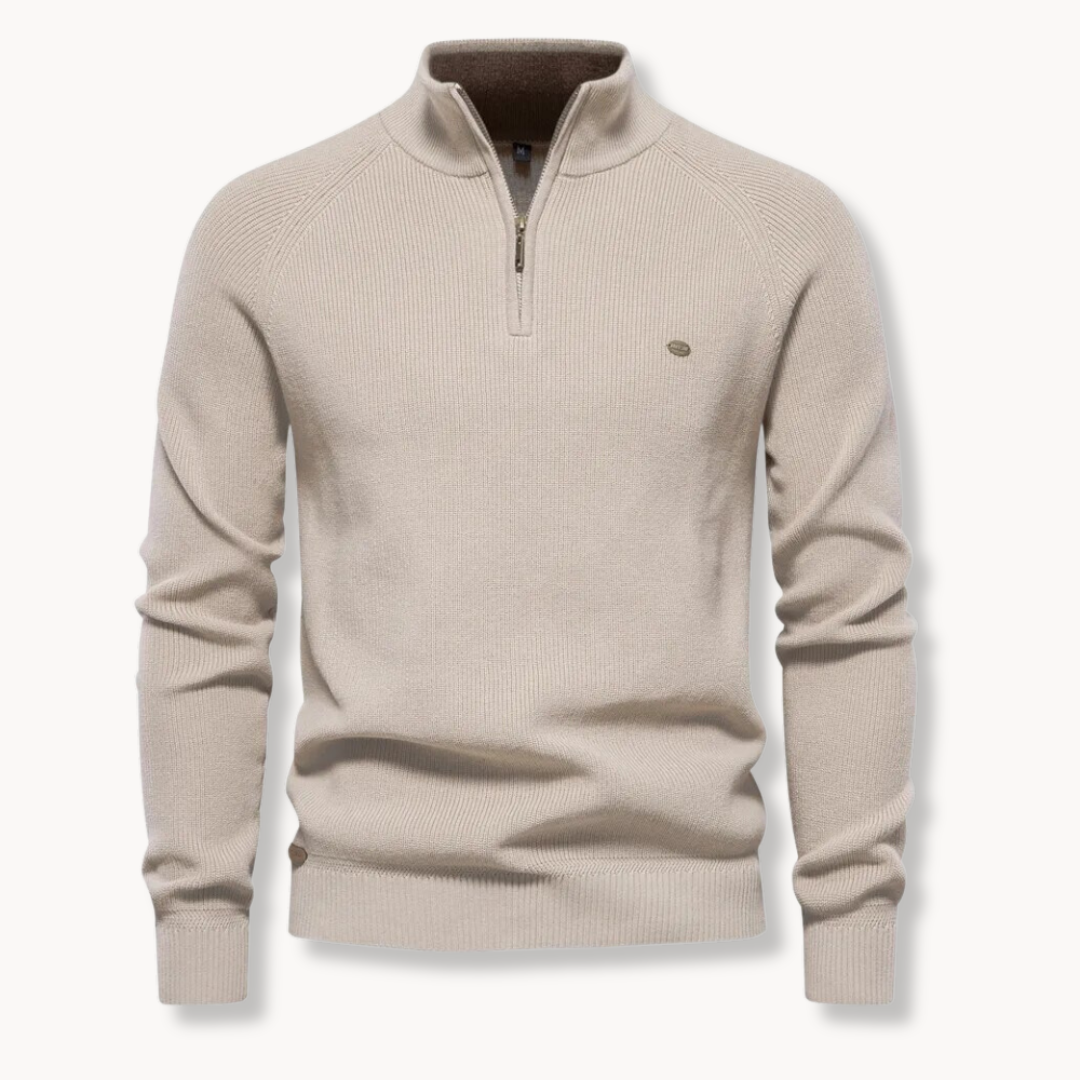 Bellivaro | Men's Half Zip Sweater | Ribbed Details and Slim Fit