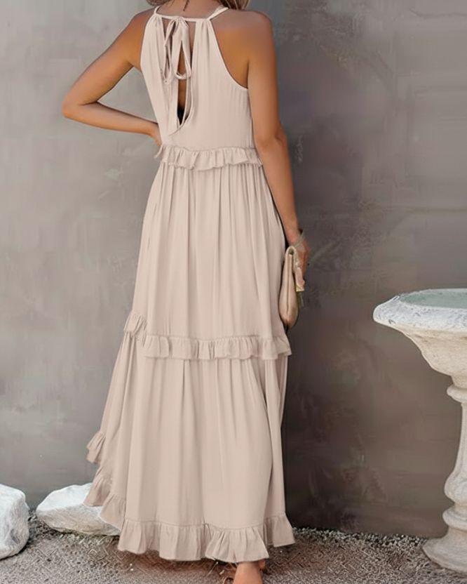 Isabelle Beige Ruffle Dress