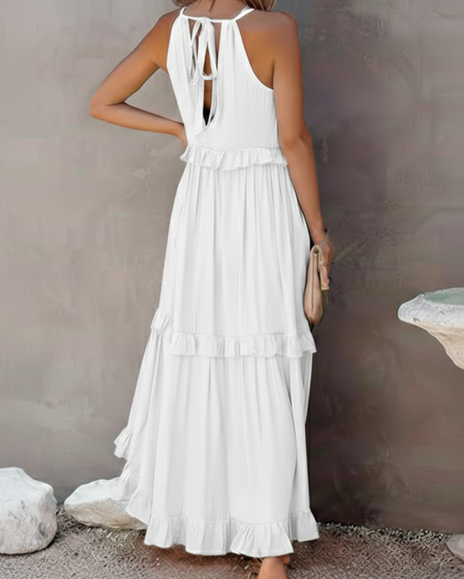 Women's Elegant White Ruffle Dress