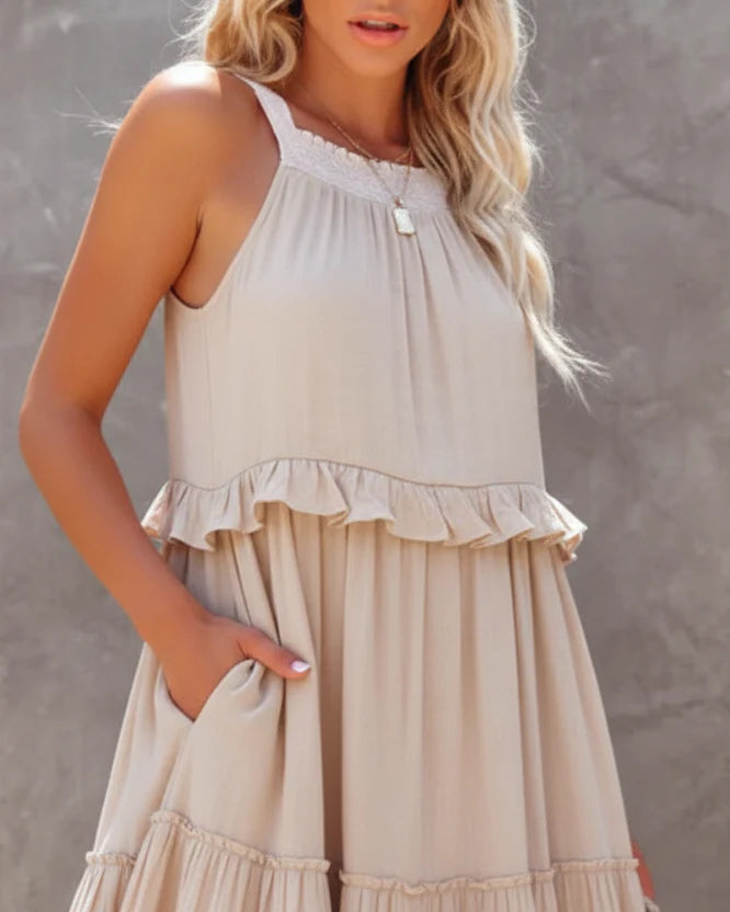 Isabelle Beige Ruffle Dress