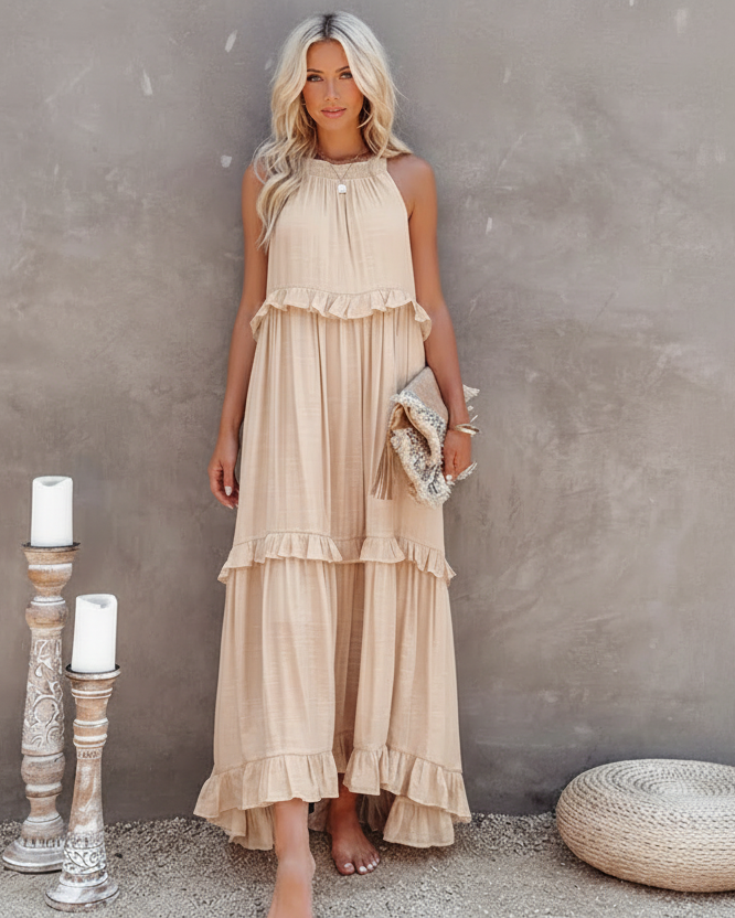 Isabelle Beige Ruffle Dress