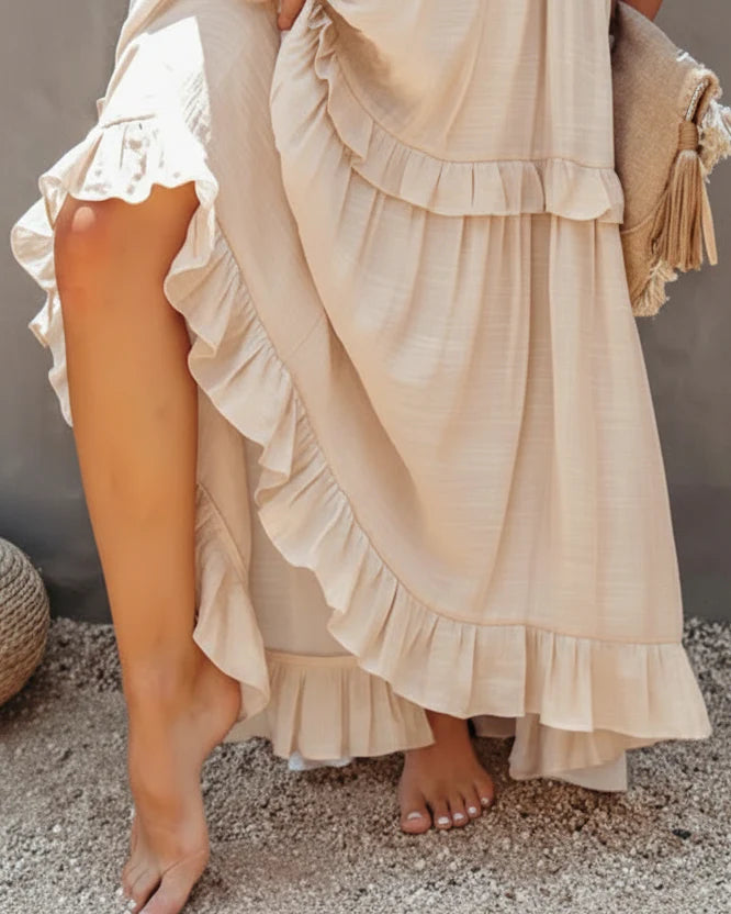 Isabelle Beige Ruffle Dress