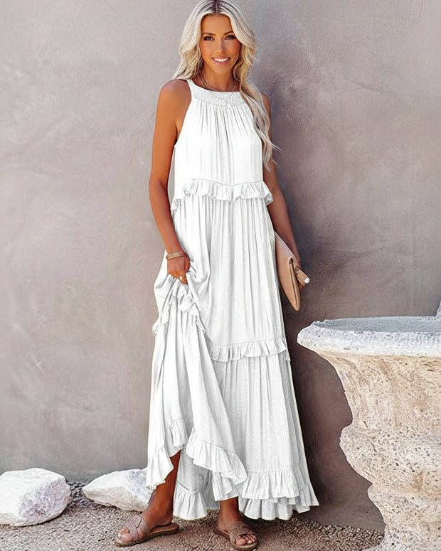 Women's Elegant White Ruffle Dress