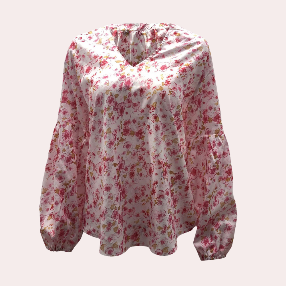 Lightweight women's blouse – long sleeve floral print, breathable fabric, for summer