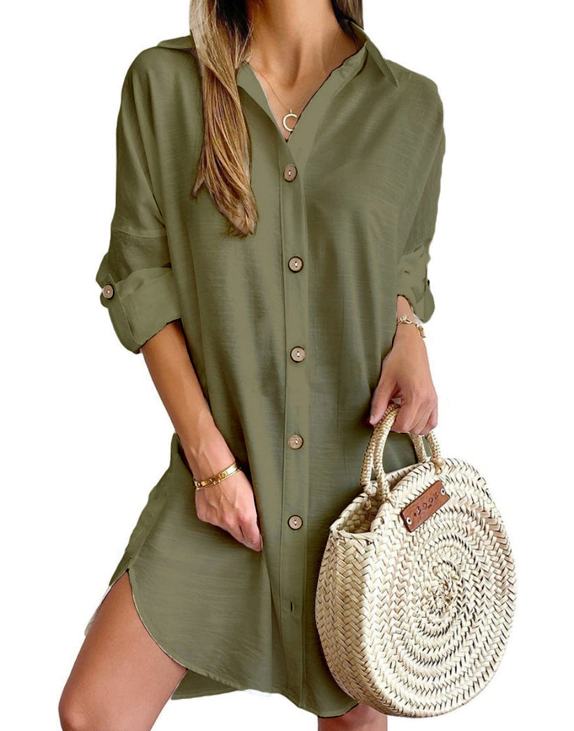 Women's Elegant Button-Up Mini Shirt Dress